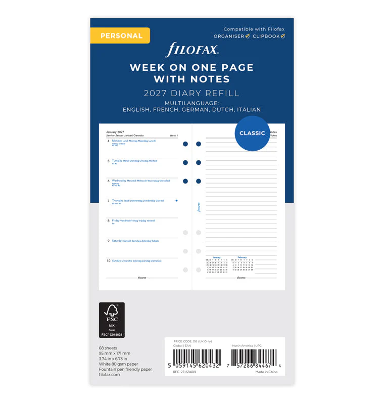 1 Woche / 1 Seite + 1 Seite Notizen multilingual Personal 2027