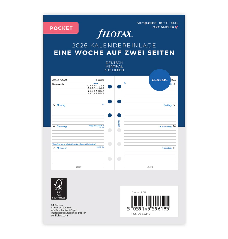 1 Woche / 2 Seiten deutsch Pocket 2026