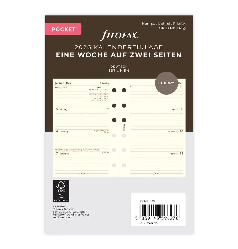 1 Woche / 2 Seiten deutsch Pocket 2026