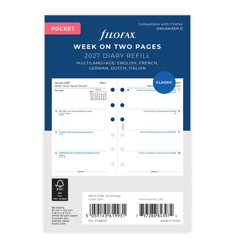 1 Woche / 2 Seiten multilingual Pocket 2027