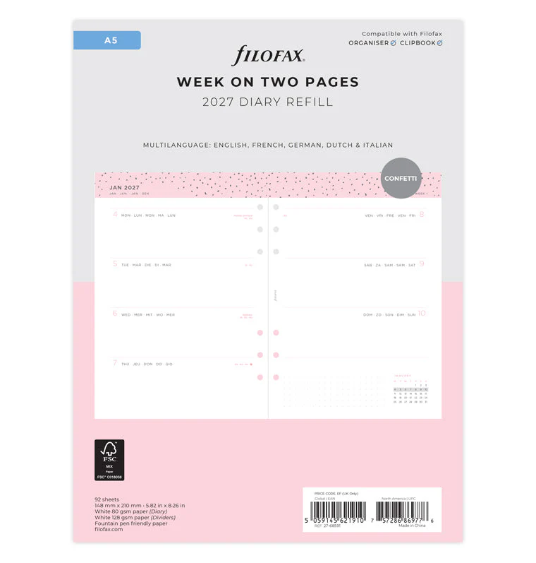 Confetti Kalender 1 Woche / 2 Seiten A5 2027