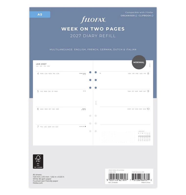 Minimal Kalender 1 Woche / 2 Seiten A5 2027