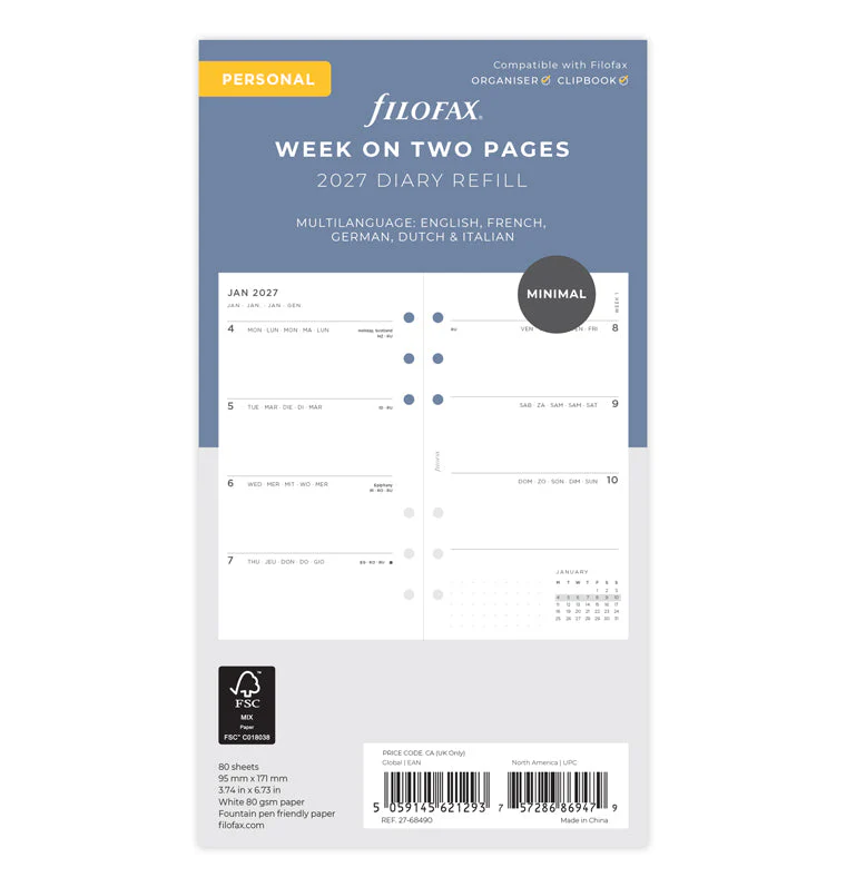 Minimal Kalender 1 Woche / 2 Seiten Personal 2027